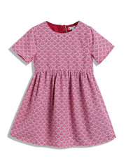 Girls Red Self-Design Knee Length Fitted Dress