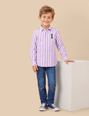 Boys Purple Cotton Vertical Striped Oxford Shirt