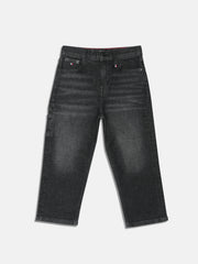 Boys Grey Faded Printed Relaxed Fit Casual Denim