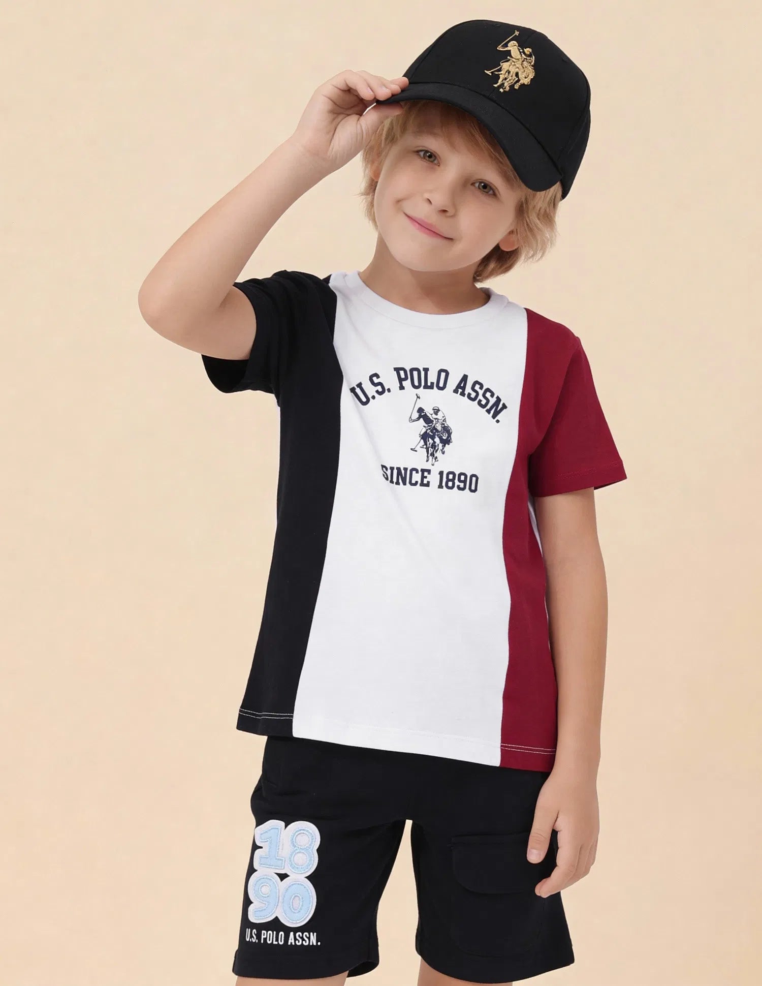 Boys White Colour Block Cotton T-Shirt – Regular Fit