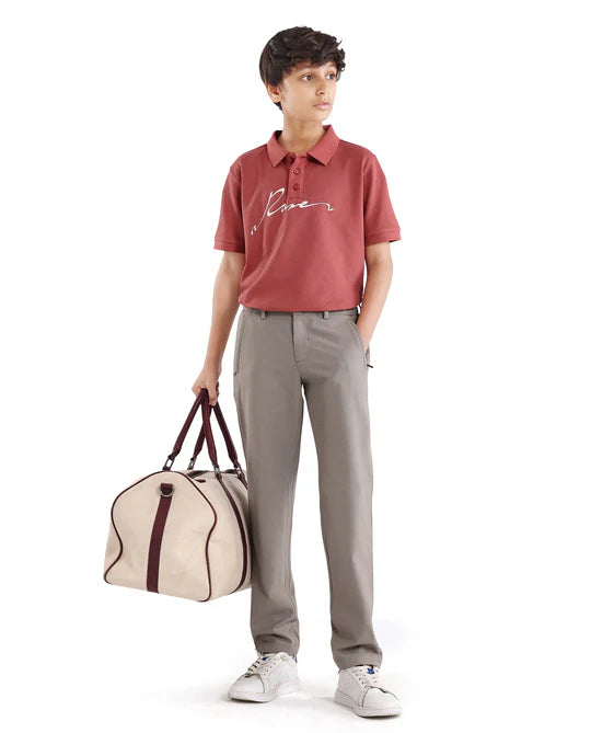 Rare Ones Boys Beige Slim Fit Polyester Blend Trouser