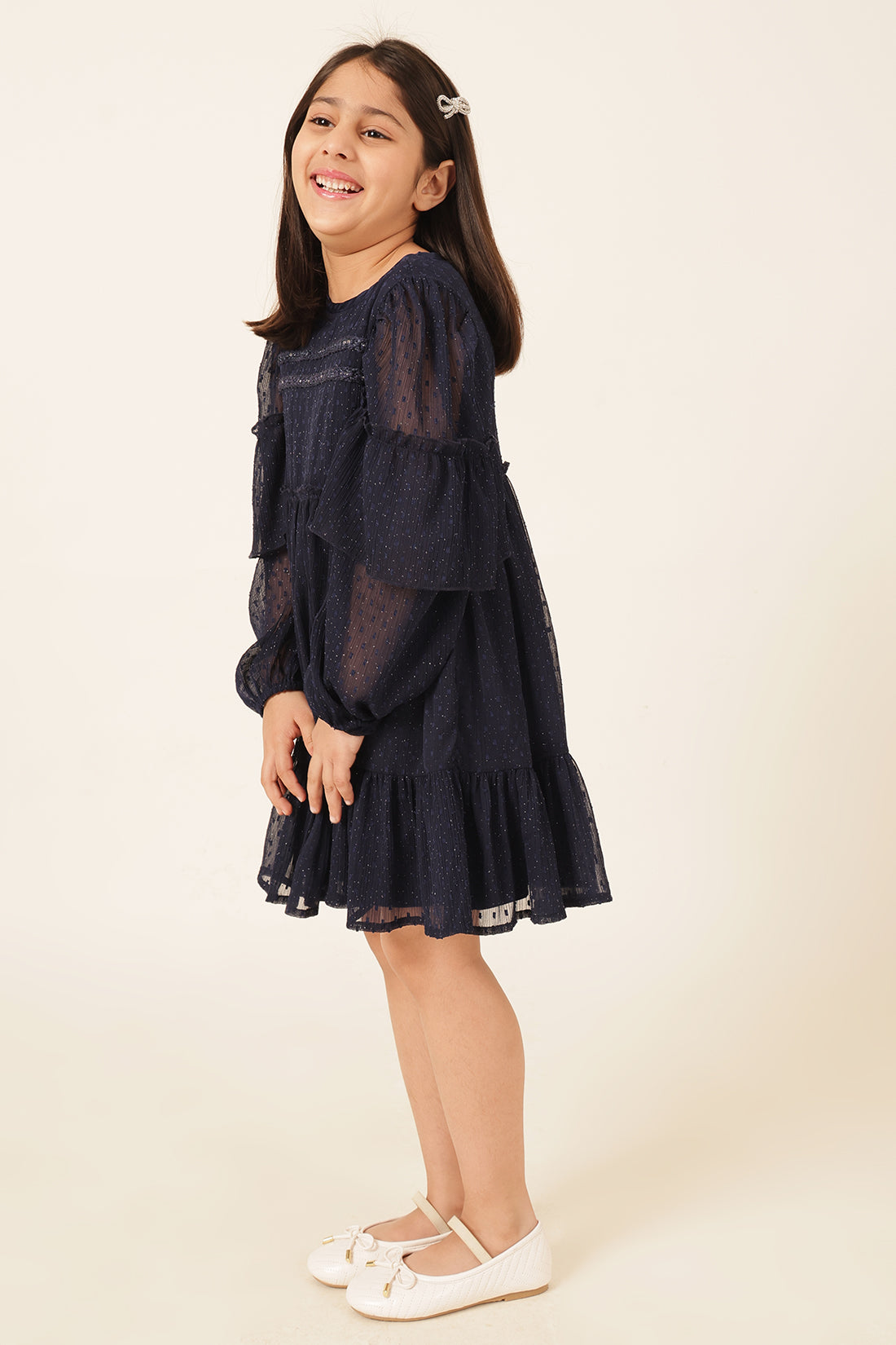 Girls Navy Blue Swiss Dot Formal Dress