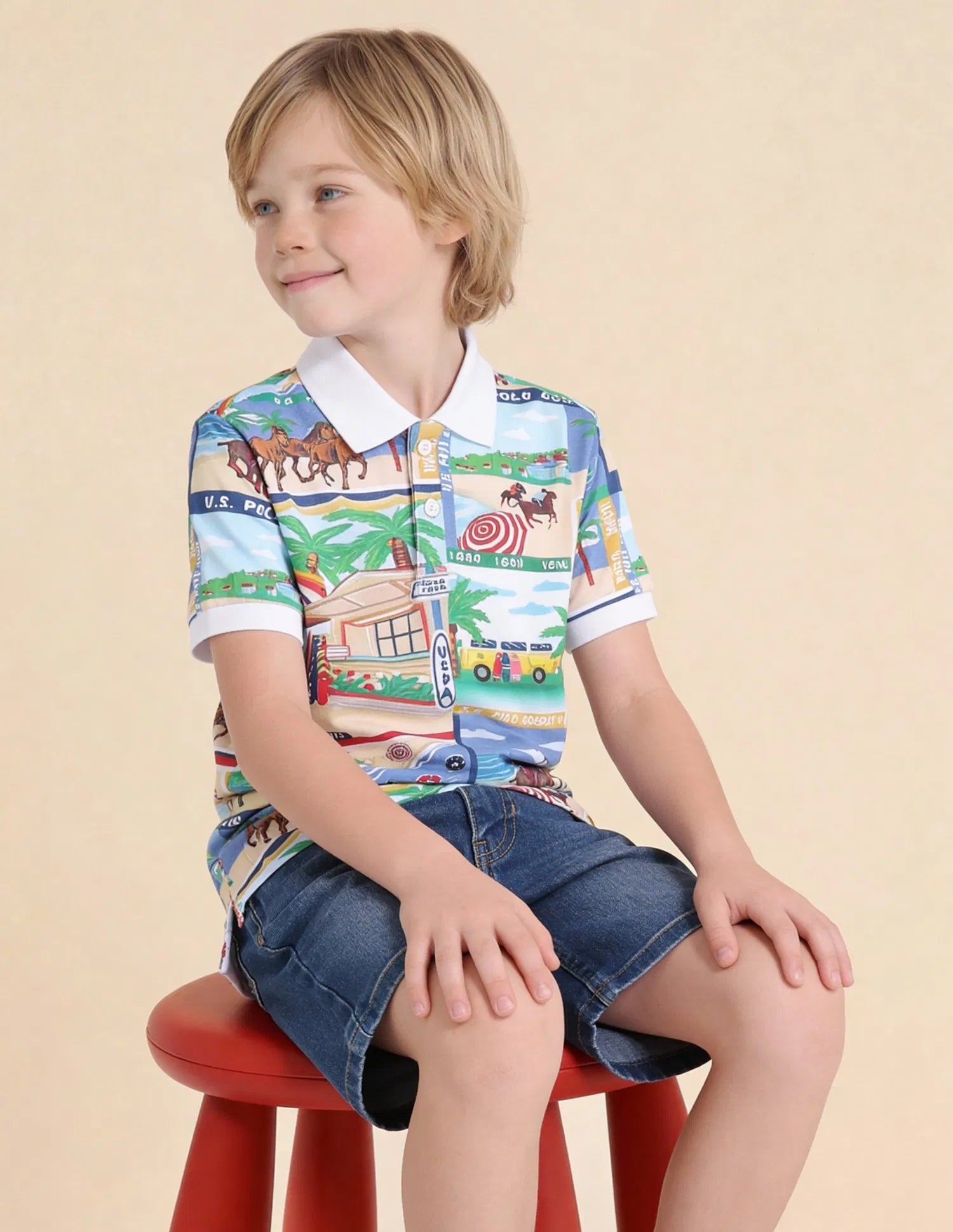 Boys Multicolor Cotton Graphic Print Regular Fit Polo Shirt