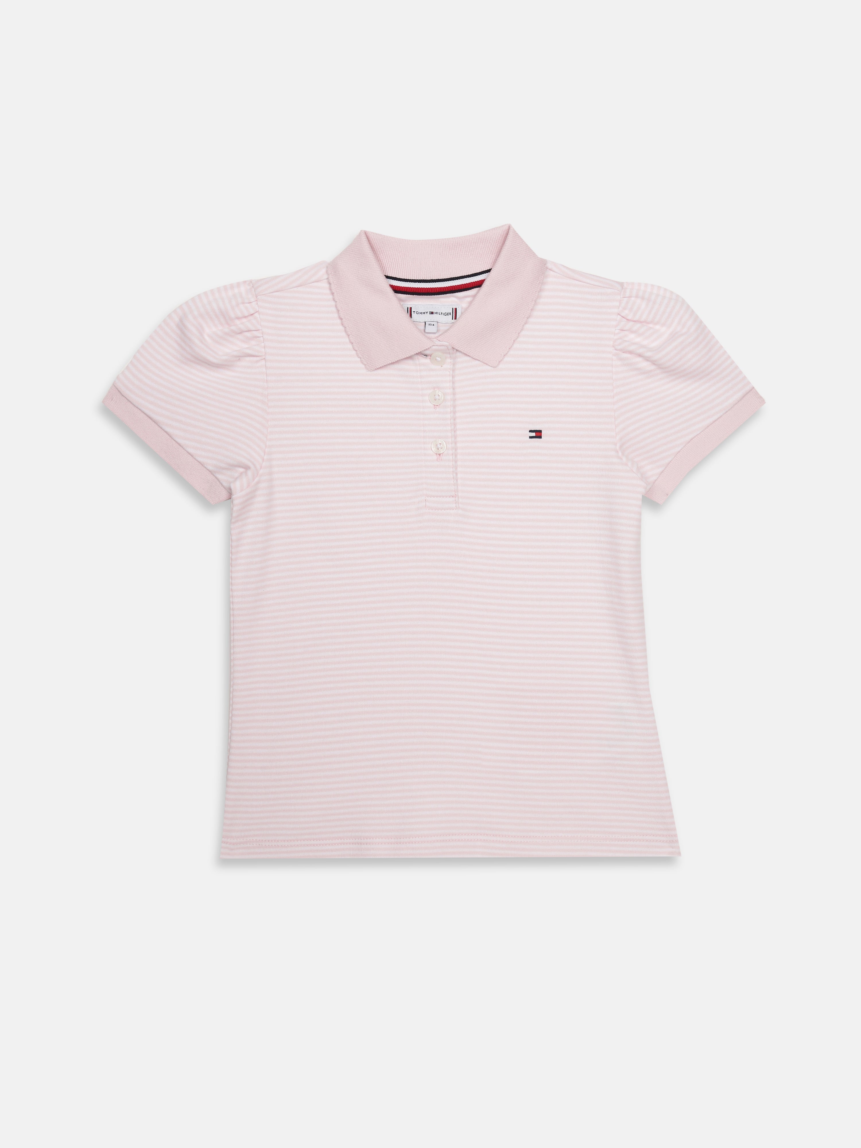 Girls Striped Regenerative Cotton Knit Polo Top
