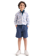 Rare Ones Boys Blue Cotton Blend Regular Fit Shorts