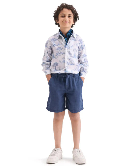 Rare Ones Boys Blue Cotton Blend Regular Fit Shorts