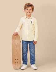 Boys Yellow Cotton Vertical Striped Oxford Shirt