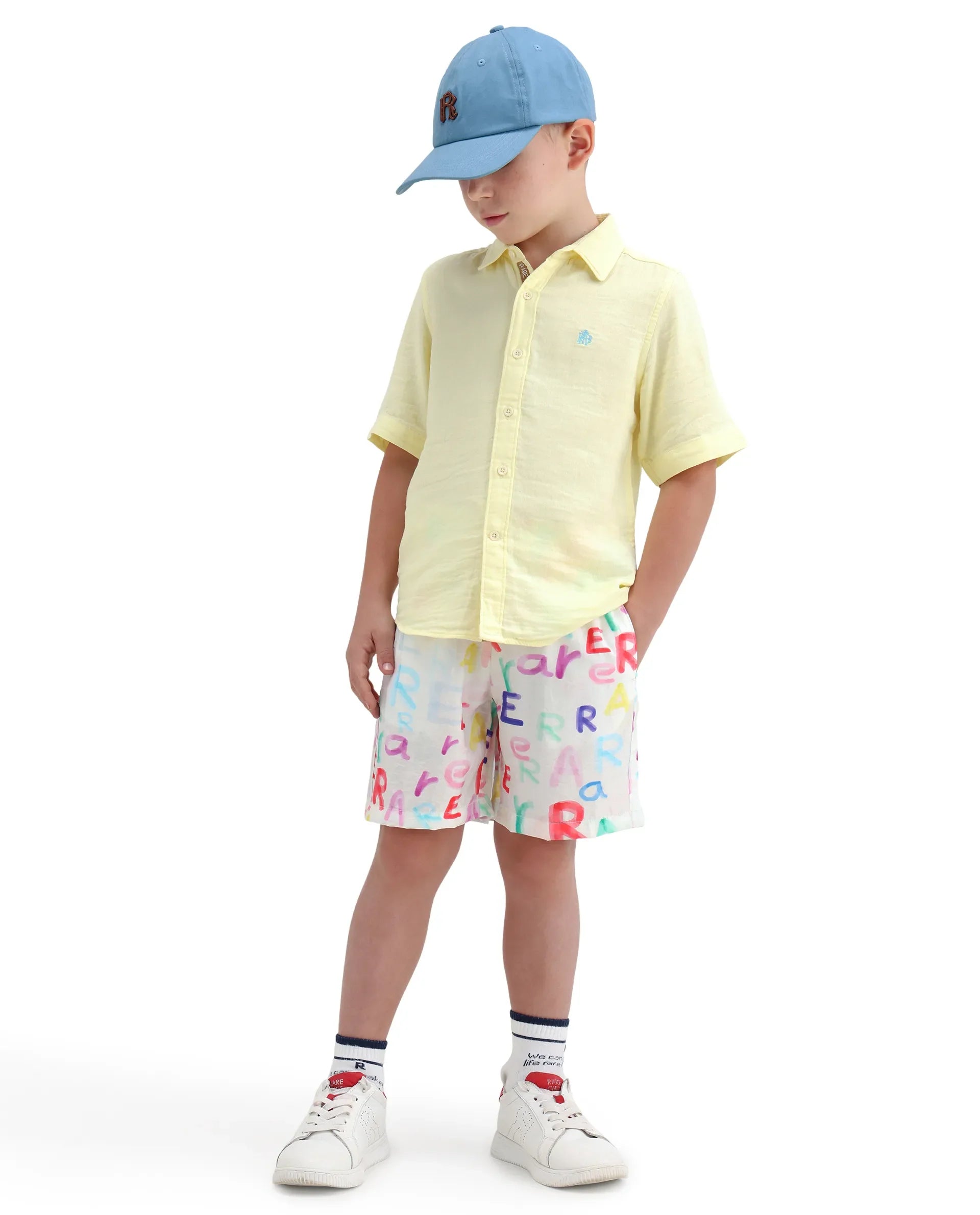 Boys Off White Viscose Blend Regular Fit Shorts