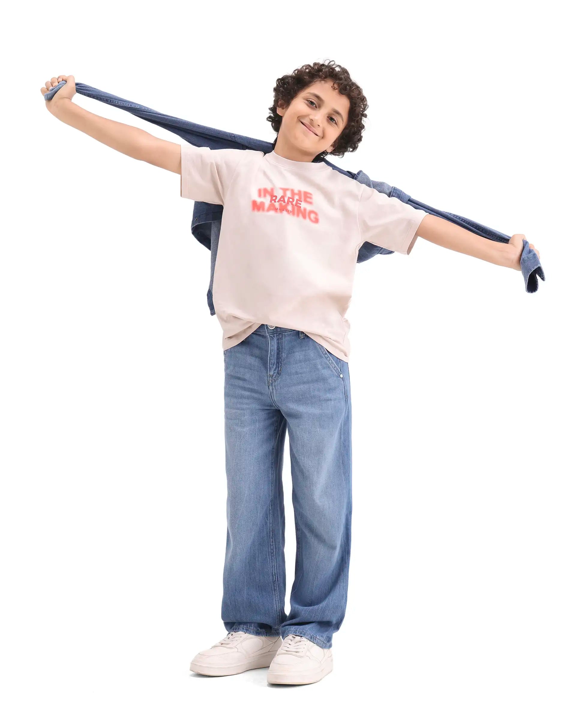 Boys Blue Slouchy Fit Shank Button Jeans