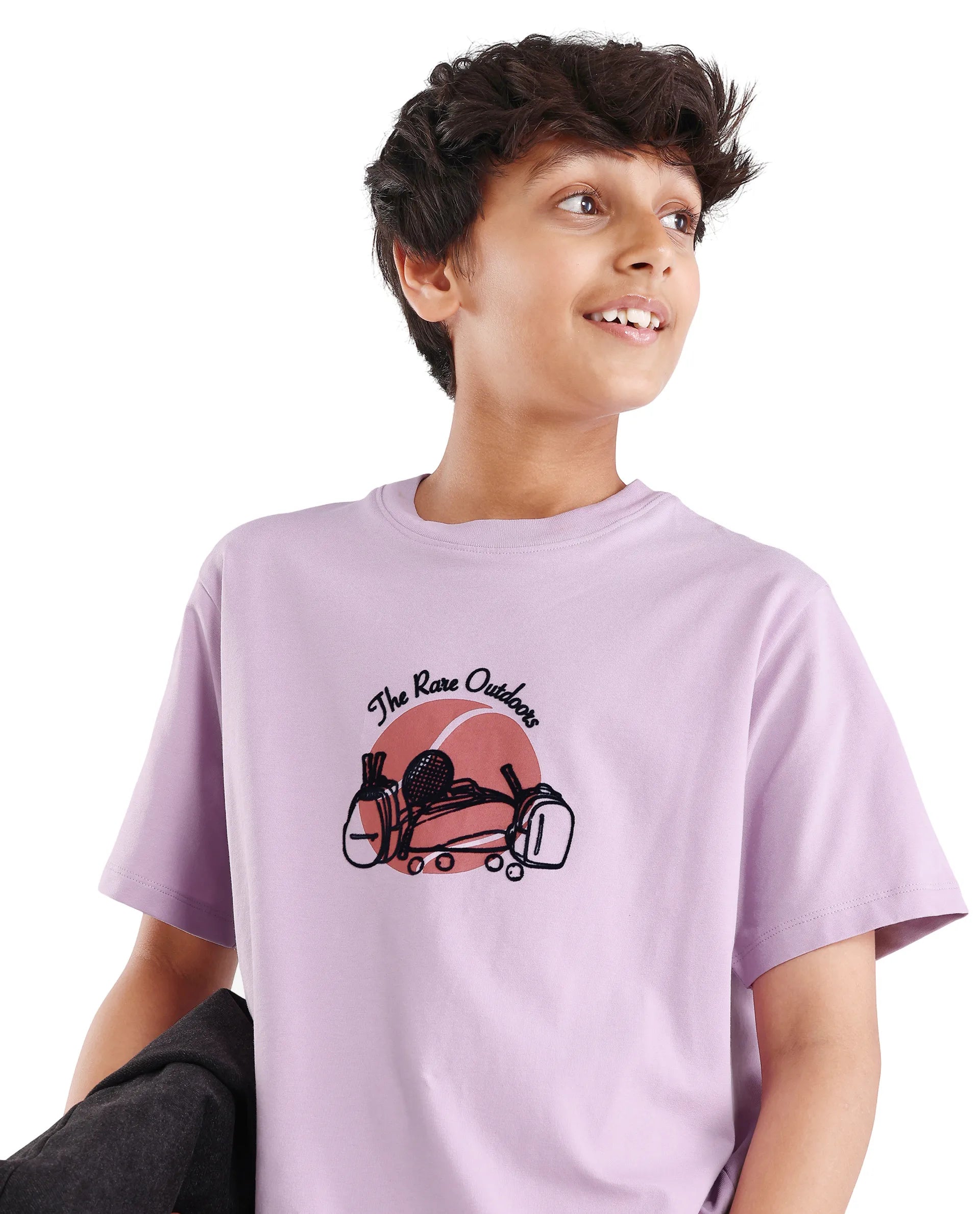 Boys Light Pink Flock Regular Fit T-Shirt