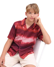 Rare Ones Boys Red Viscose Blend Boxy Fit Shirt