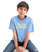 Boys Light Blue HD Print Regular Fit T-Shirt
