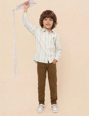 Boys Vertical Striped Cotton Seersucker Shirt – Regular Fit