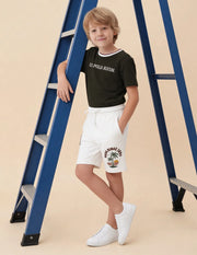 Boys Off White Cotton Logo Printed Shorts Regular Fit
