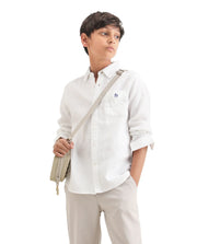 Boys White Cotton Blend Regular Fit Shirt