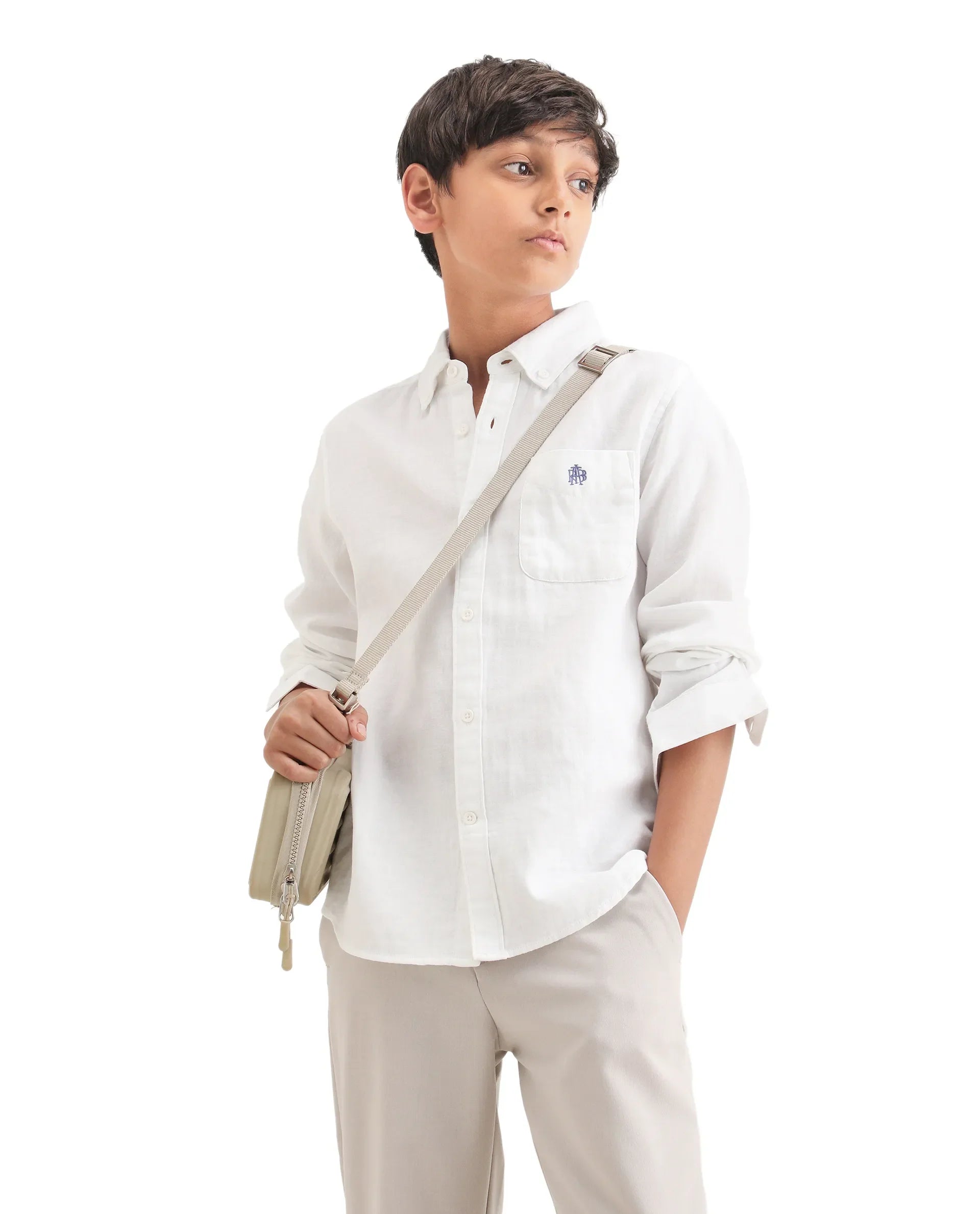 Boys White Cotton Blend Regular Fit Shirt