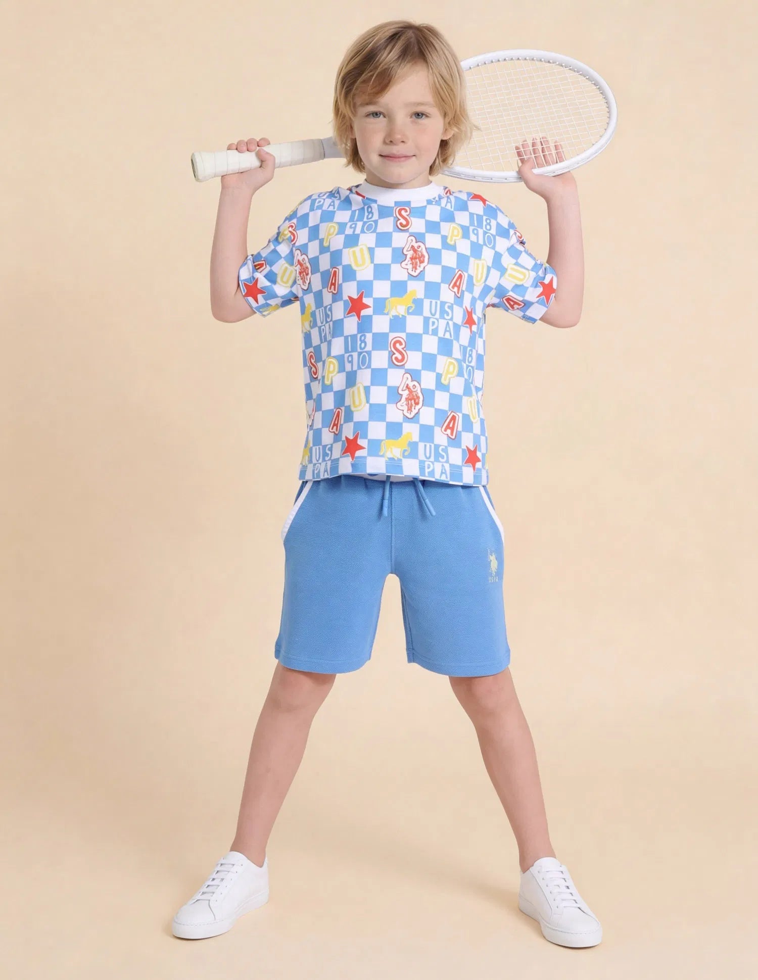 Boys Light Blue Checked Cotton T-Shirt – Oversized Fit