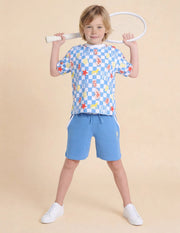 Boys Light Blue Checked Cotton T-Shirt – Oversized Fit