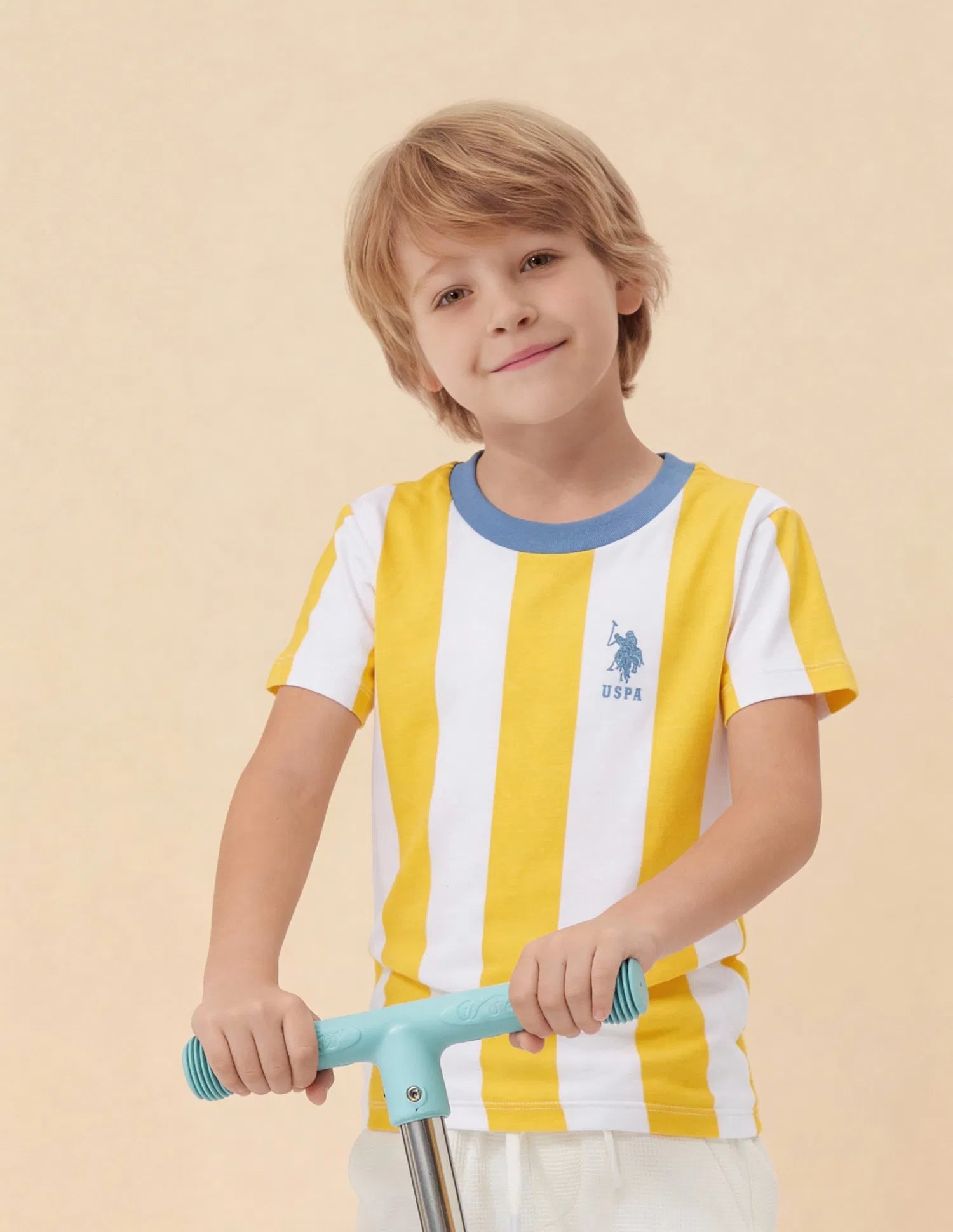 Boys Yellow Vertical Striped Cotton T-Shirt – Regular Fit