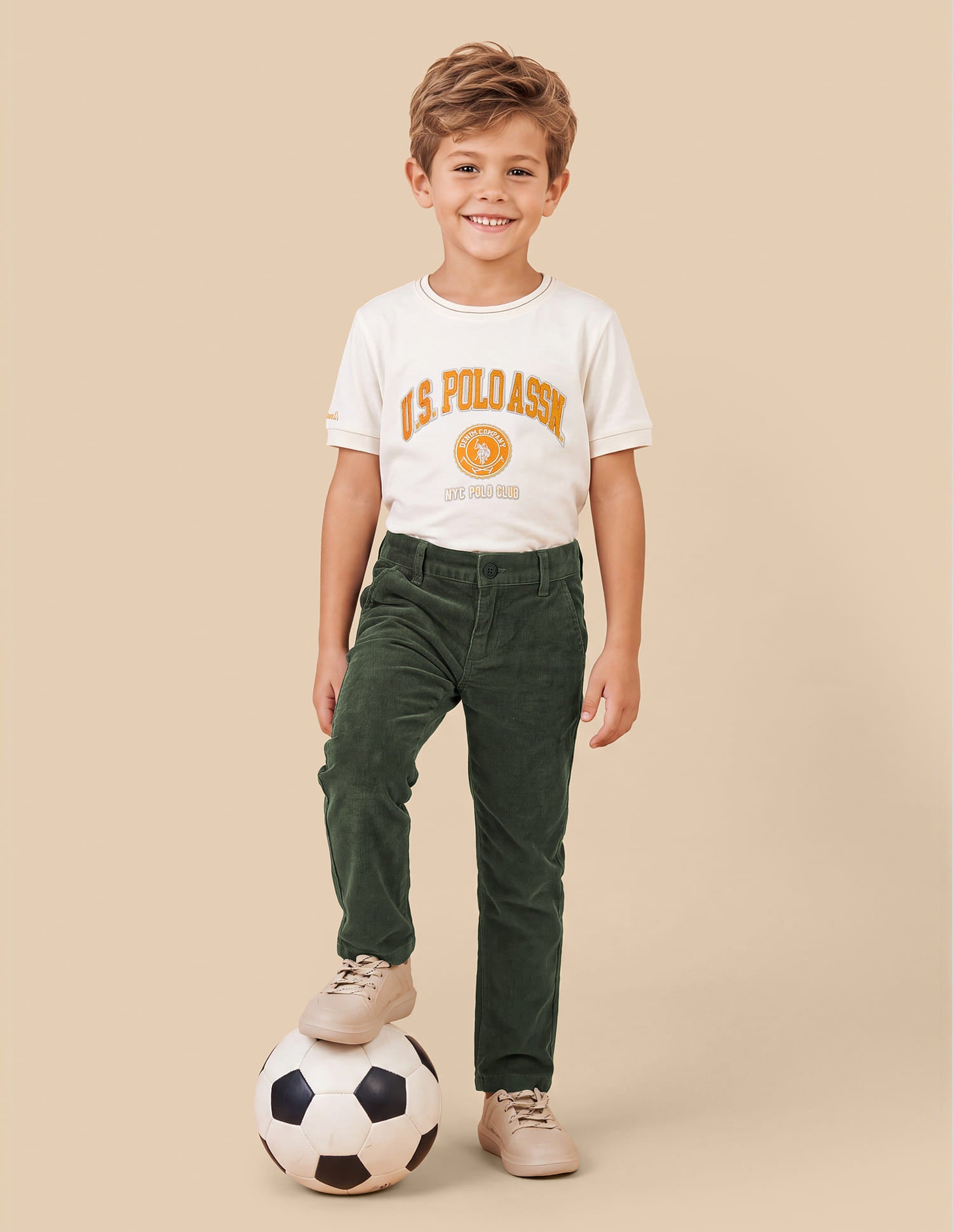 Boys Olive Cotton Corduroy Regular Fit Trousers
