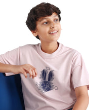 Rare Ones Boys Light Pink HD Print Regular Fit T-Shirt