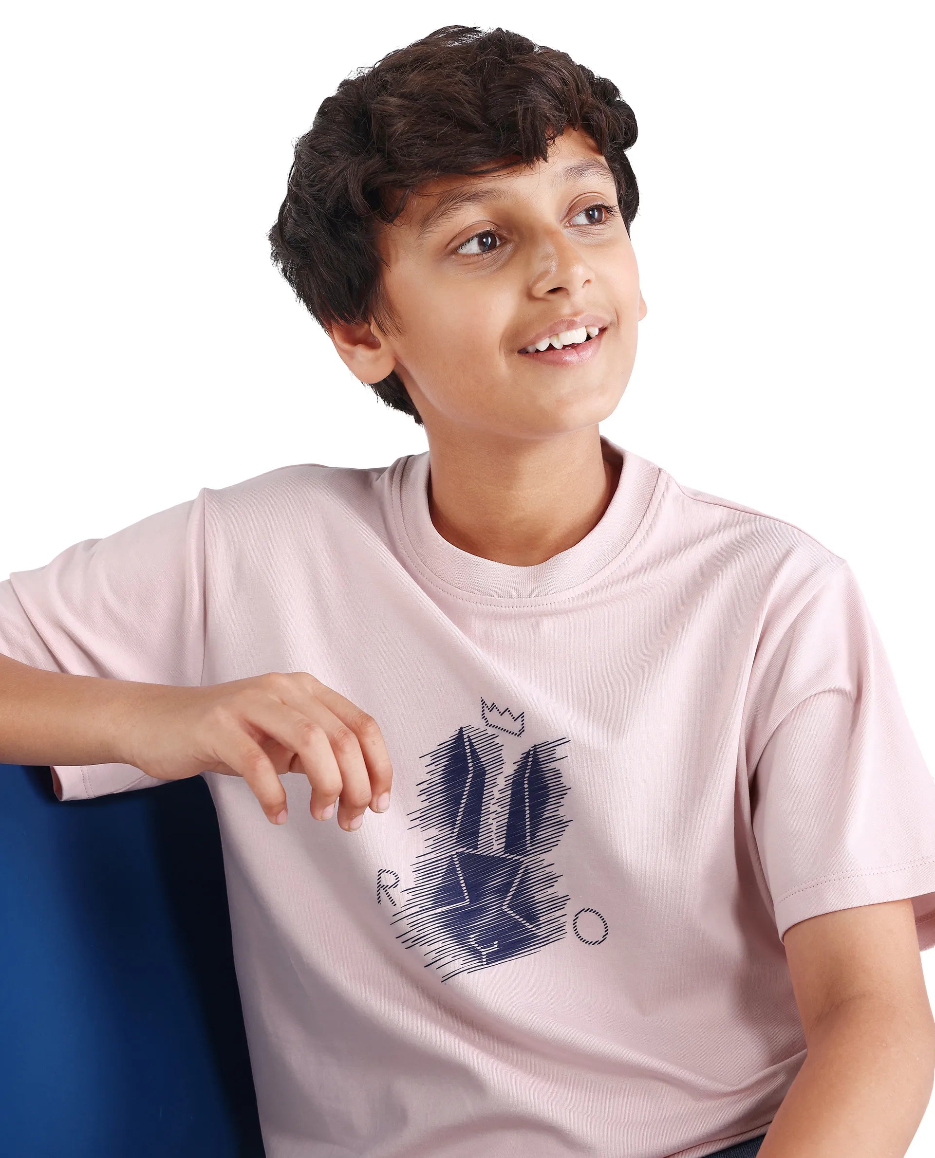 Rare Ones Boys Light Pink HD Print Regular Fit T-Shirt