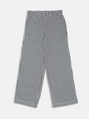 Girls Black Checked Cotton Casual Elasticated Bottom