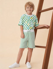 Boys Green Textured Cotton Shorts Regular Fit