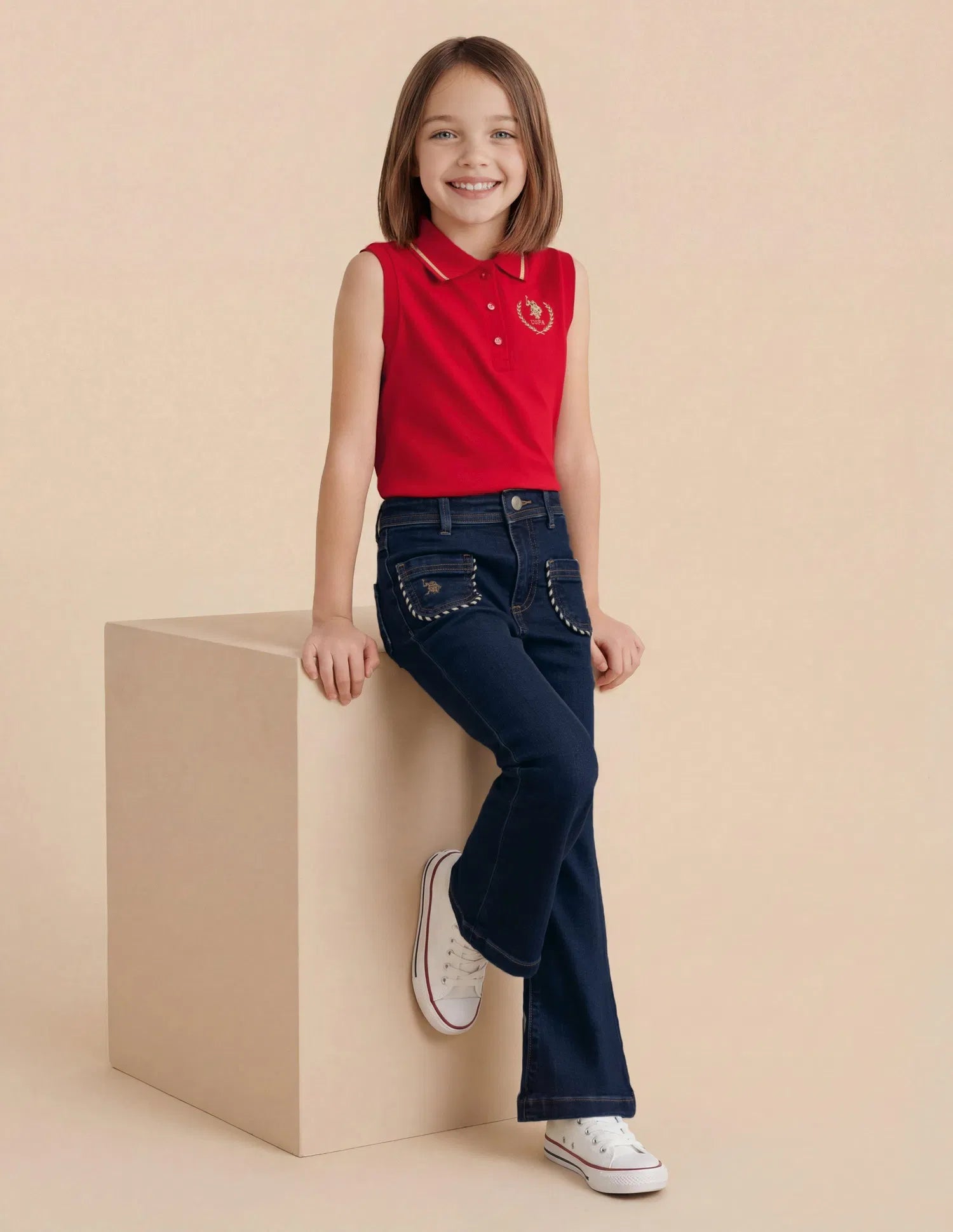 Girls Dark Blue Mid Rise Flared Fit Denim Jeans