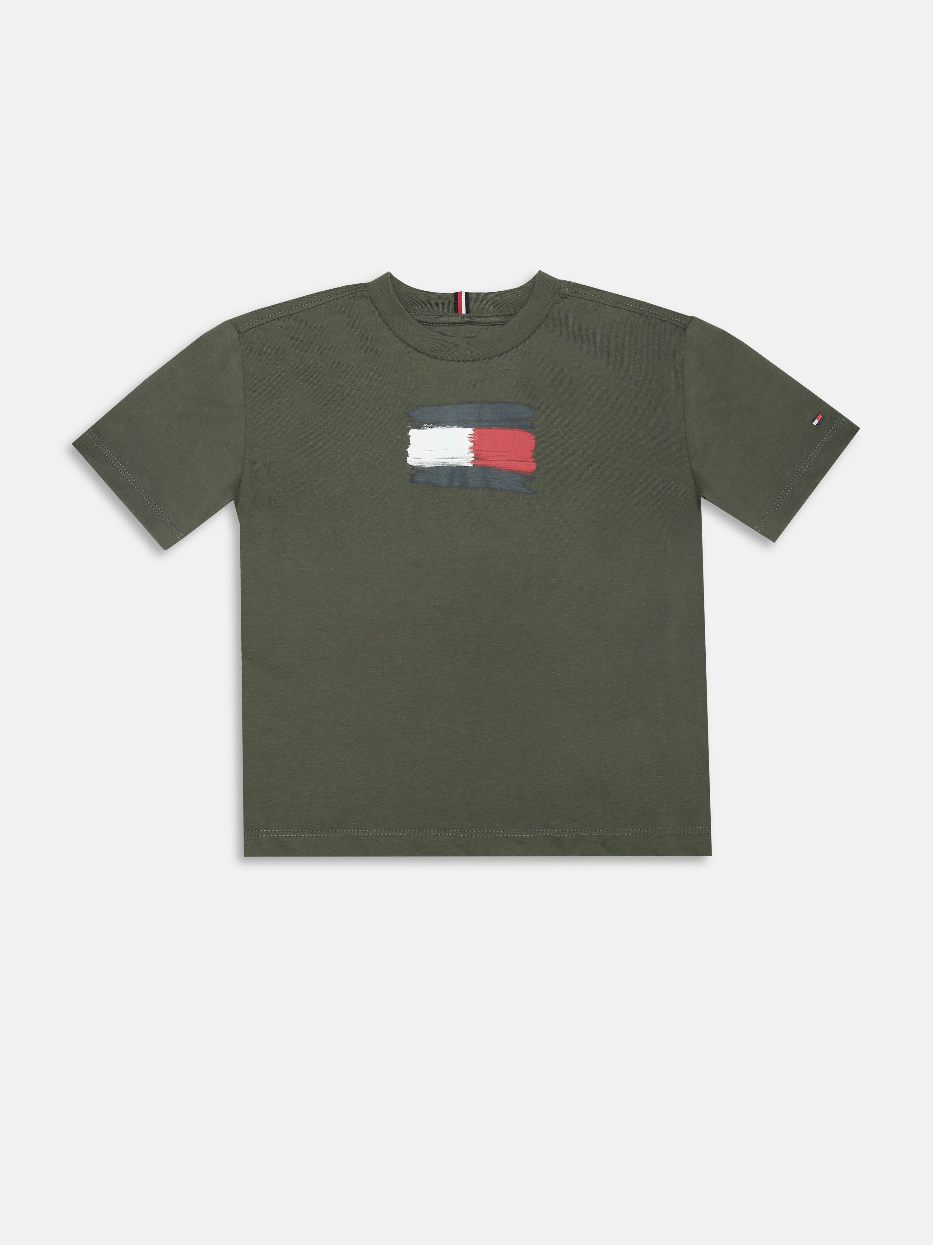 Boys Olive Logo Cotton Knit T-Shirt