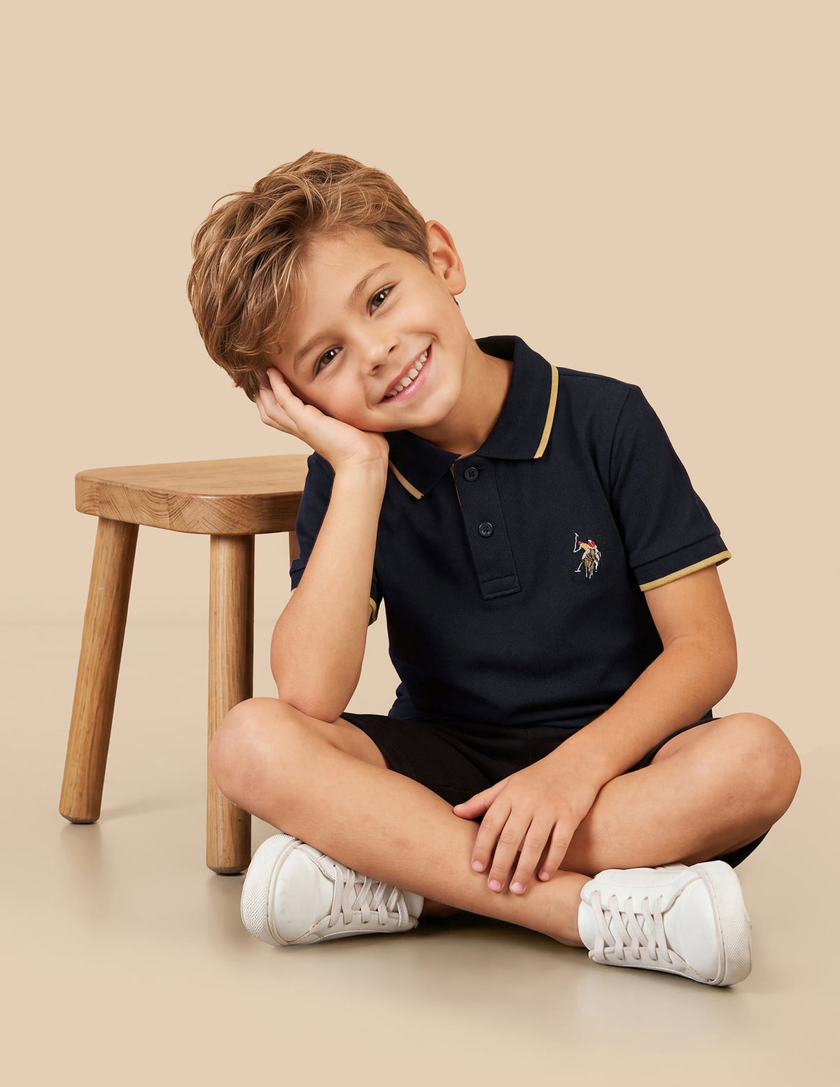 Boys Navy Cotton Embroidered Regular Fit Polo Shirt