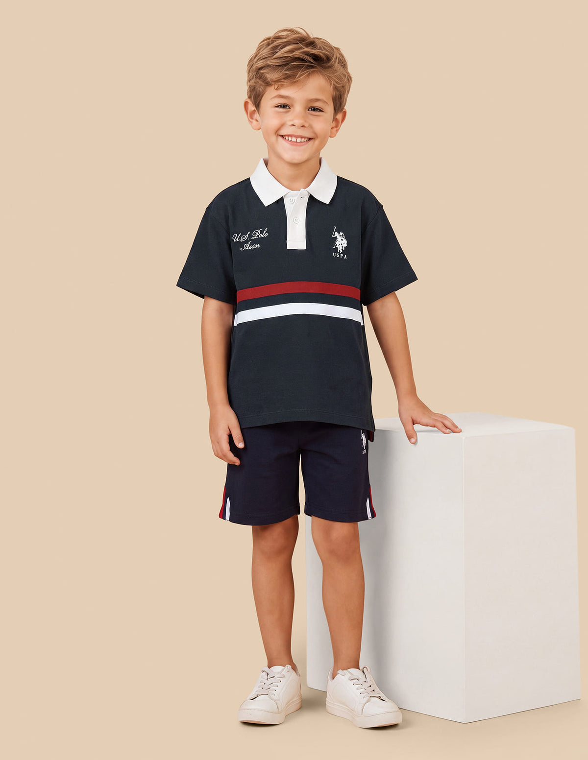 Boys Navy Cotton Blend Oversized Fit Polo Shirt