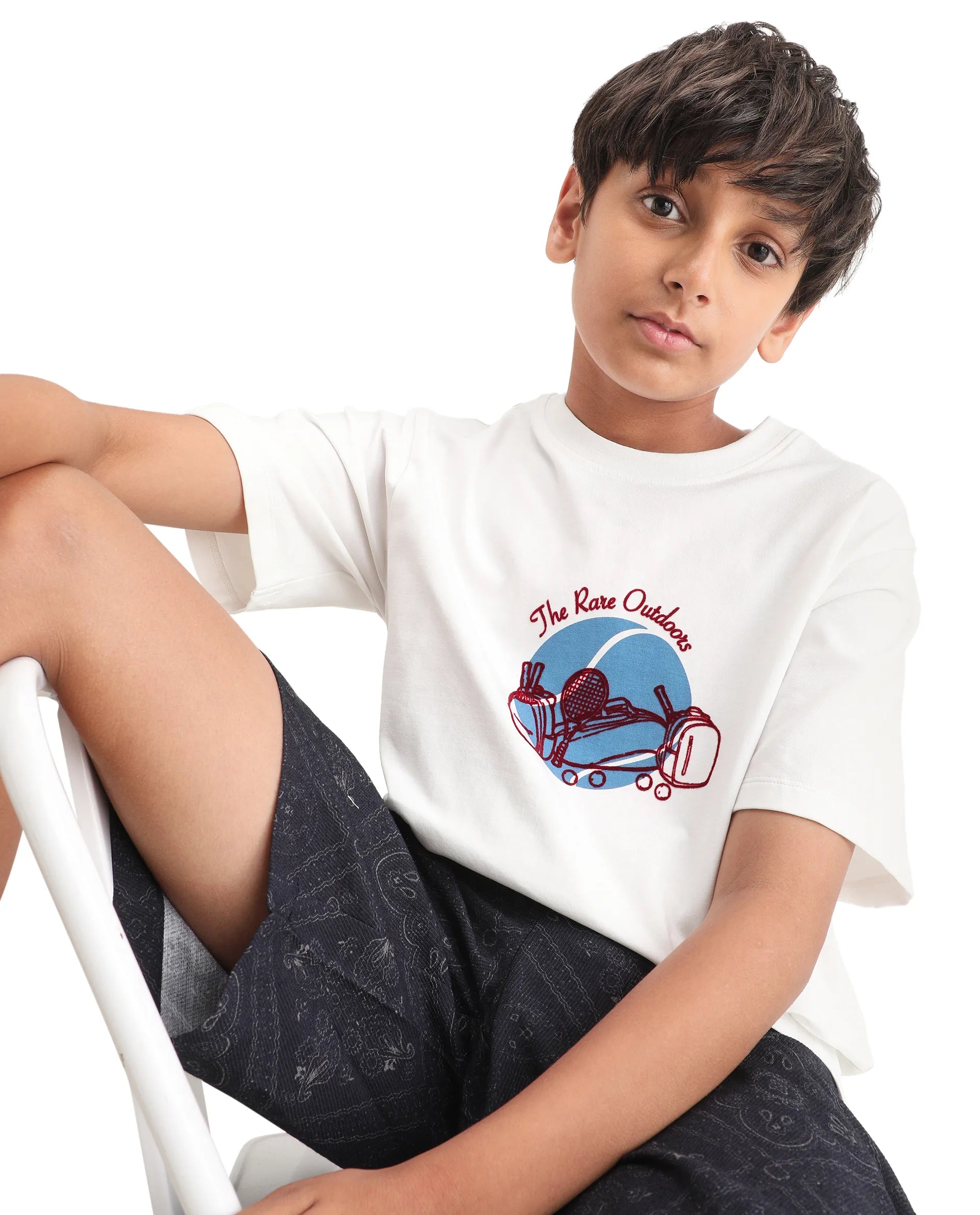 Boys Off White Flock Print Regular Fit T-Shirt