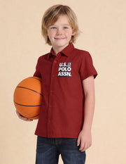 Boys Logo Printed Cotton Shirt – Regular Fit