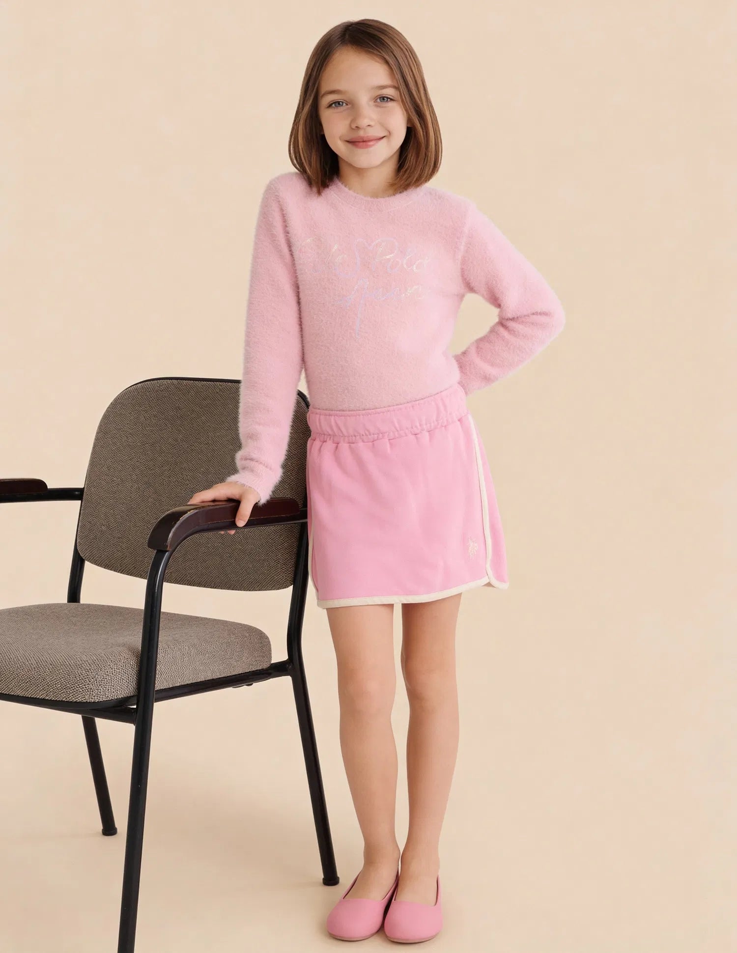 Girls Pink Cotton Solid A-Line Mini Skirt