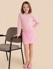 Girls Pink Cotton Solid A-Line Mini Skirt