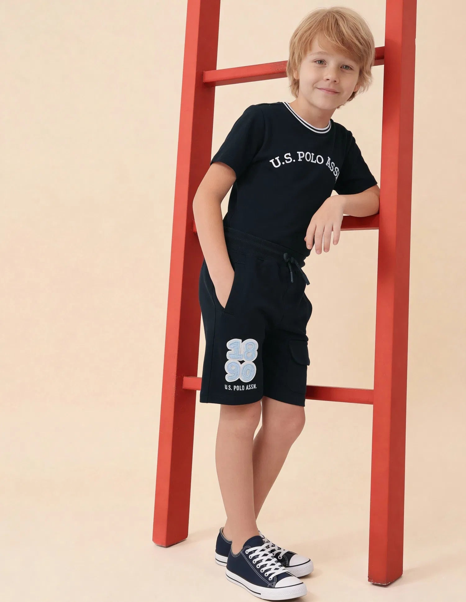Boys Navy Cotton Embroidered Shorts Regular Fit