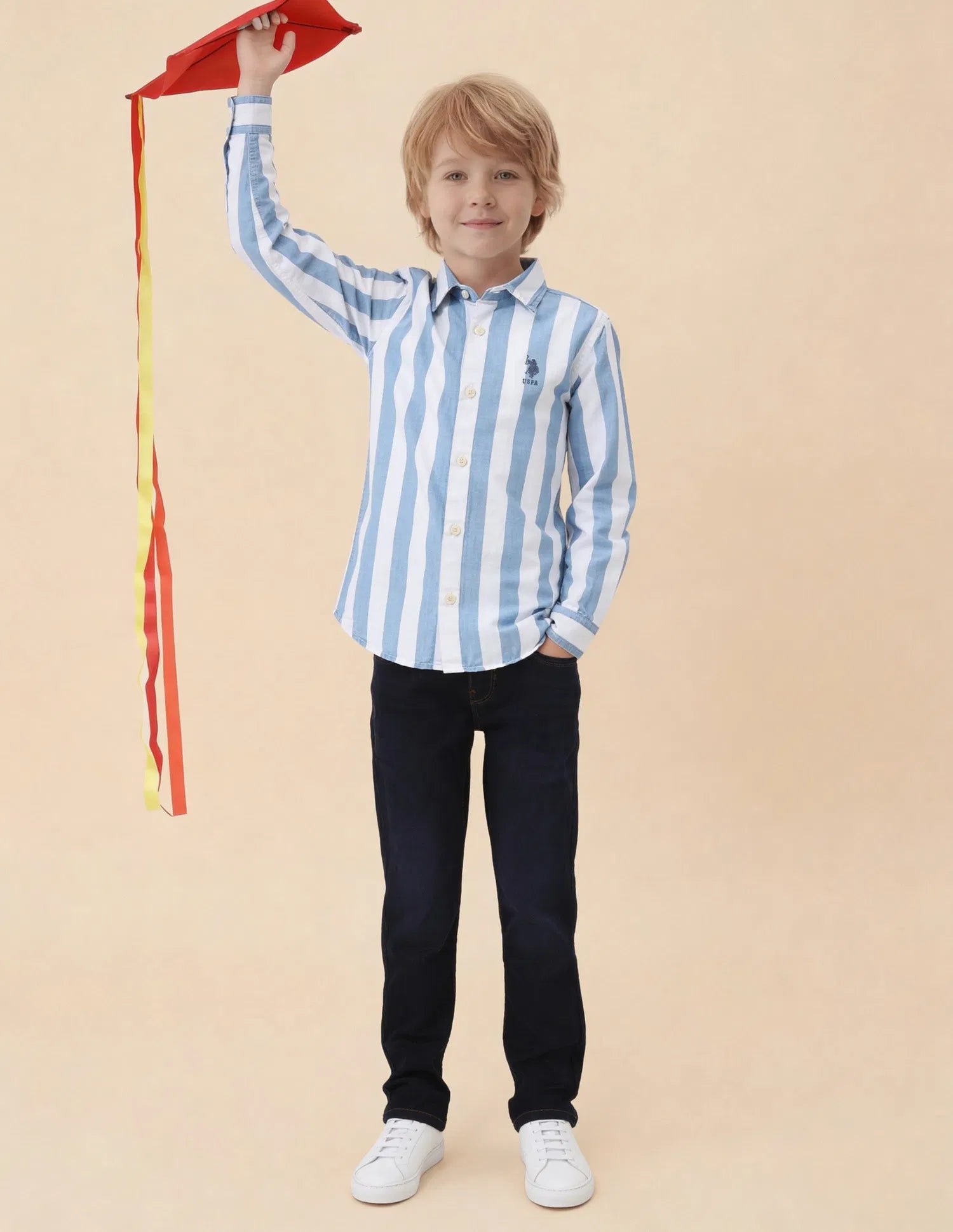 Boys Light Blue Vertical Striped Cotton Shirt – Regular Fit