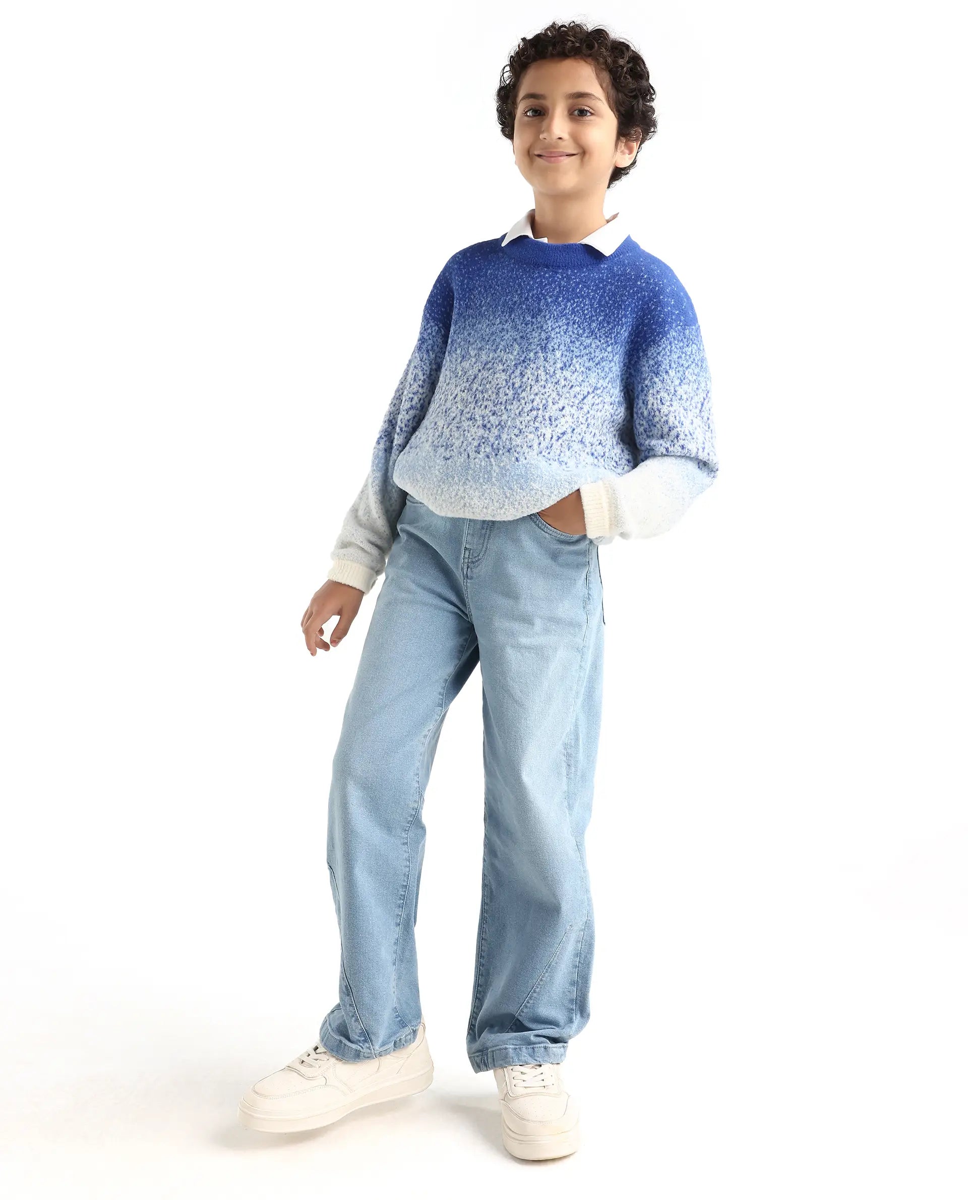 Boys Light Blue Slouchy Fit Button-Zip Jeans