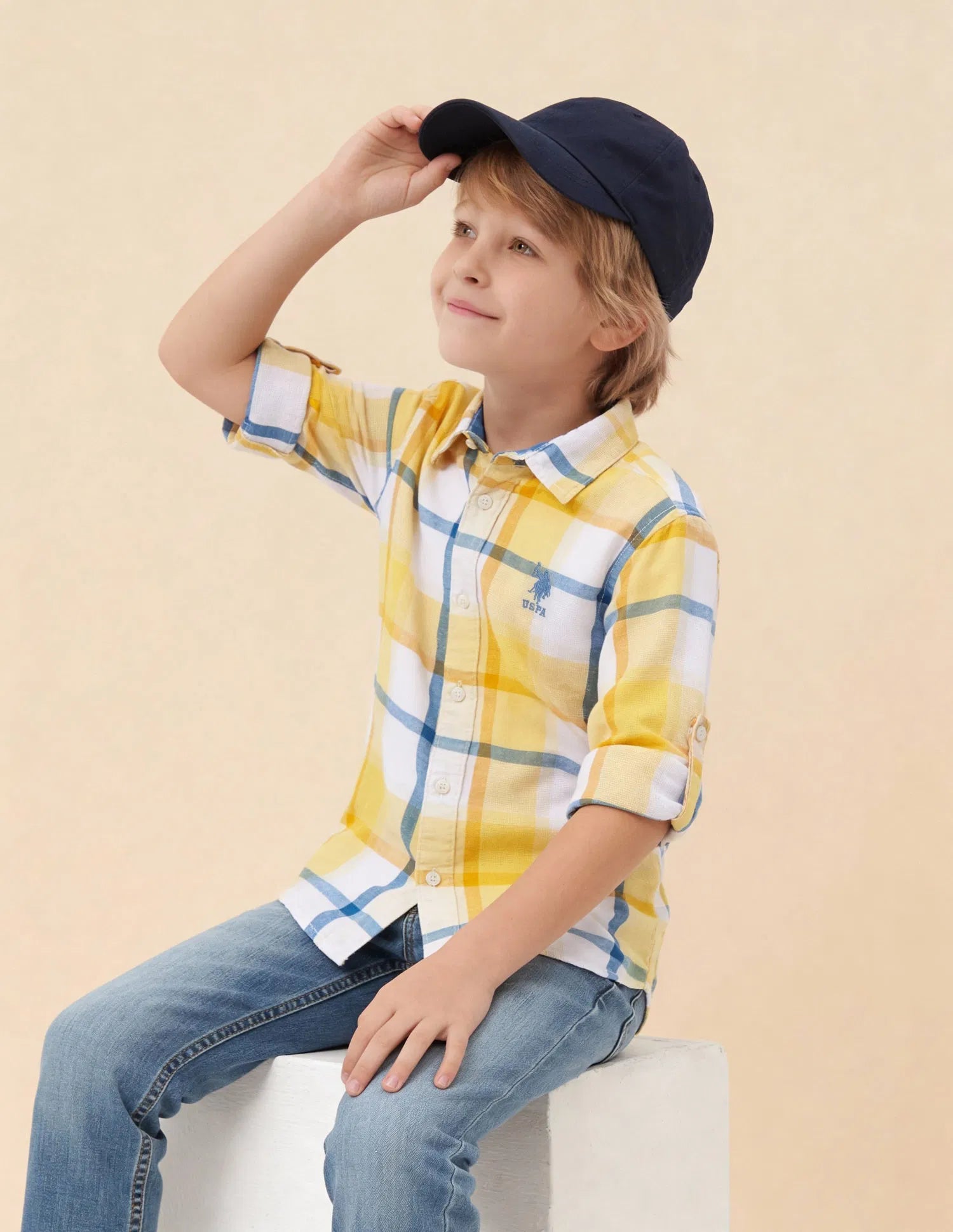 Boys Yellow Plaid Checked Tencel Cotton Shirt – Regular Fit