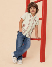 Boys Tropical Printed Cotton Blend Shirt – Regular Fit