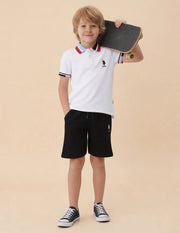 Boys White Cotton Solid Regular Fit Polo Shirt