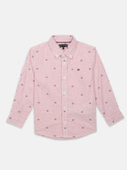 Boys Red Striped Button-Down Collar Regular Fit Shirt
