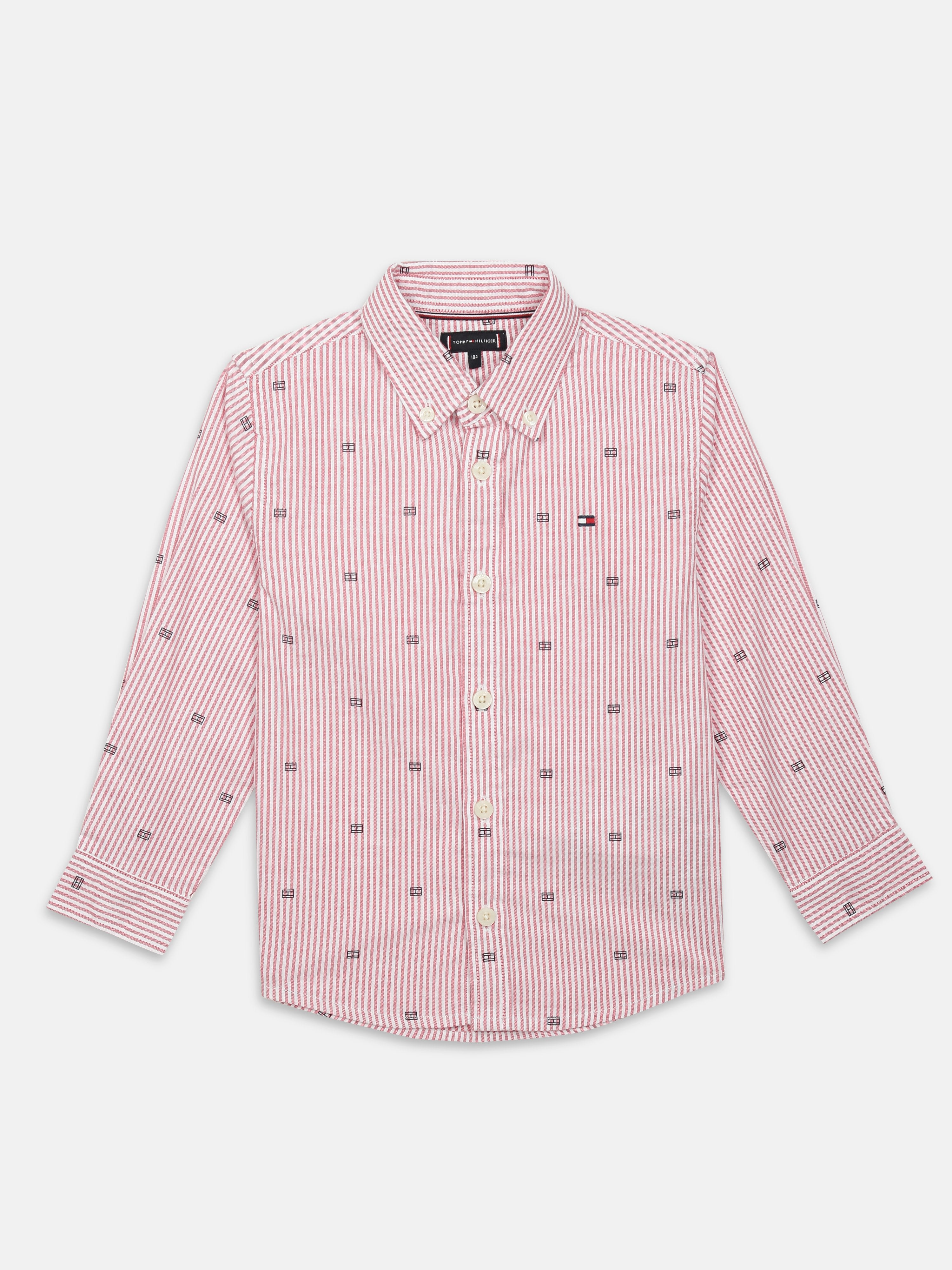 Boys Red Striped Button-Down Collar Regular Fit Shirt