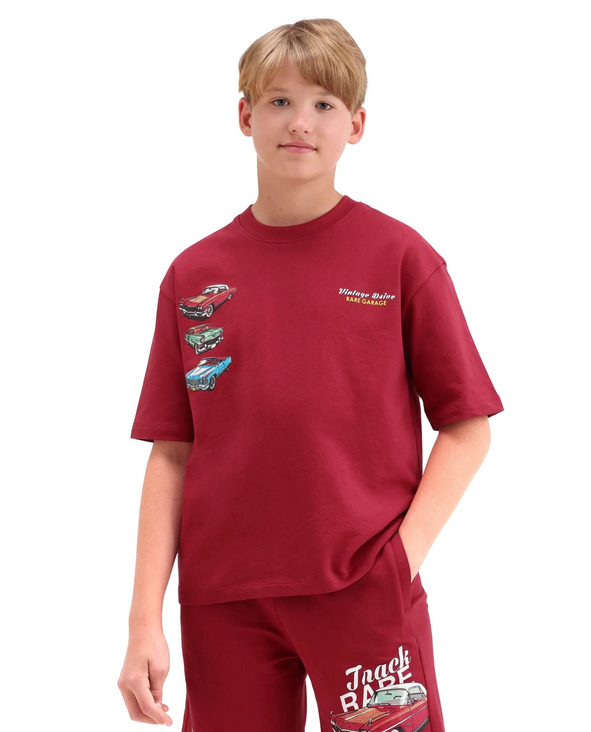 Boys Red Digital Print Oversized T-Shirt