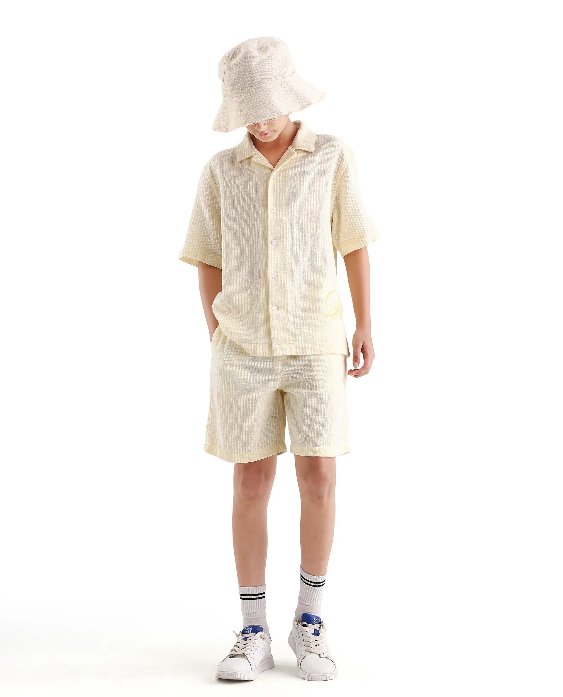 Boys Yellow Cotton Linen Regular Fit Shorts