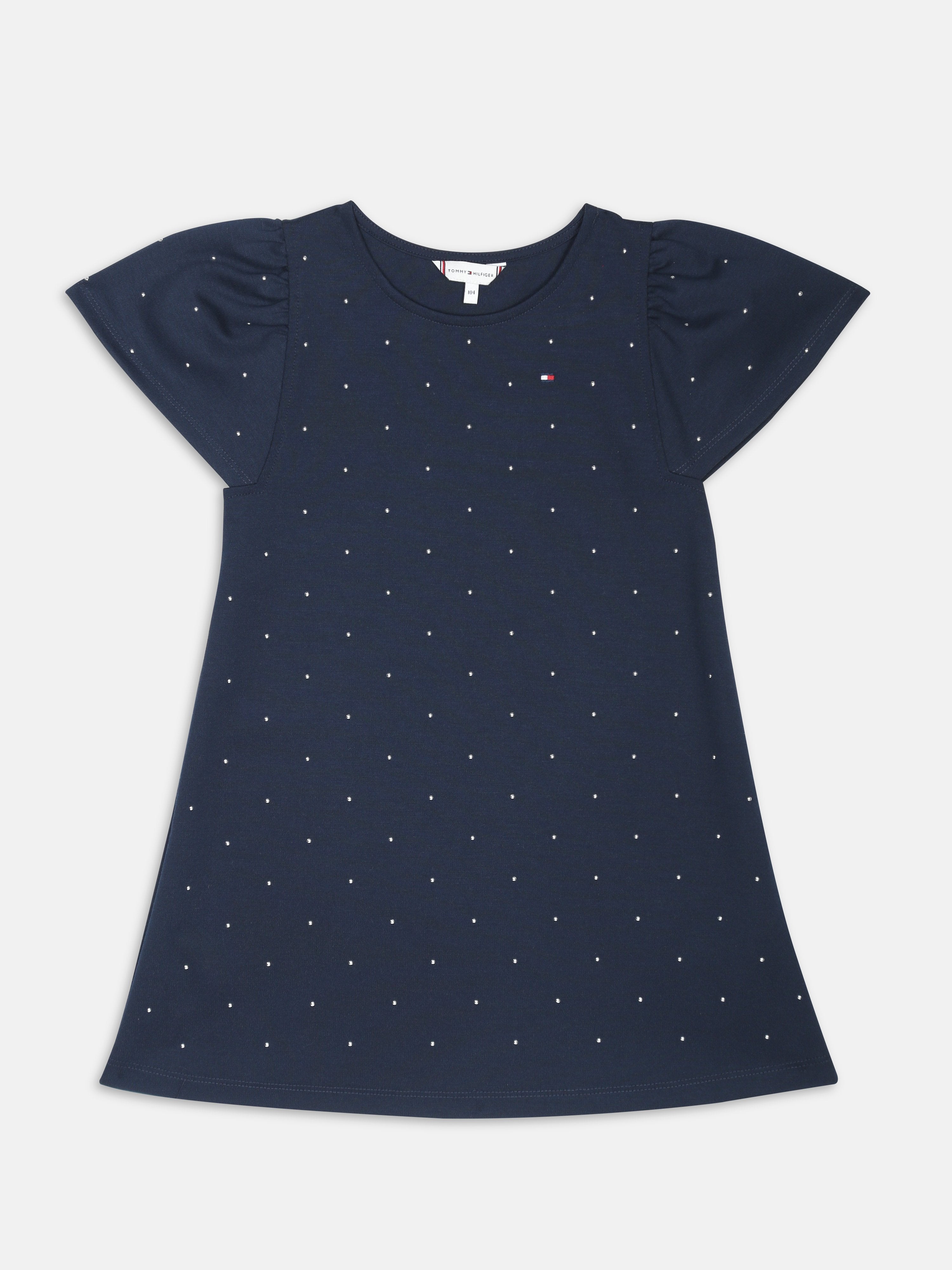 Girls Blue Embellished Knee-Length Regular Fit Knit Dress