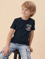 Boys Navy Cotton Brand Logo Regular Fit T-Shirt