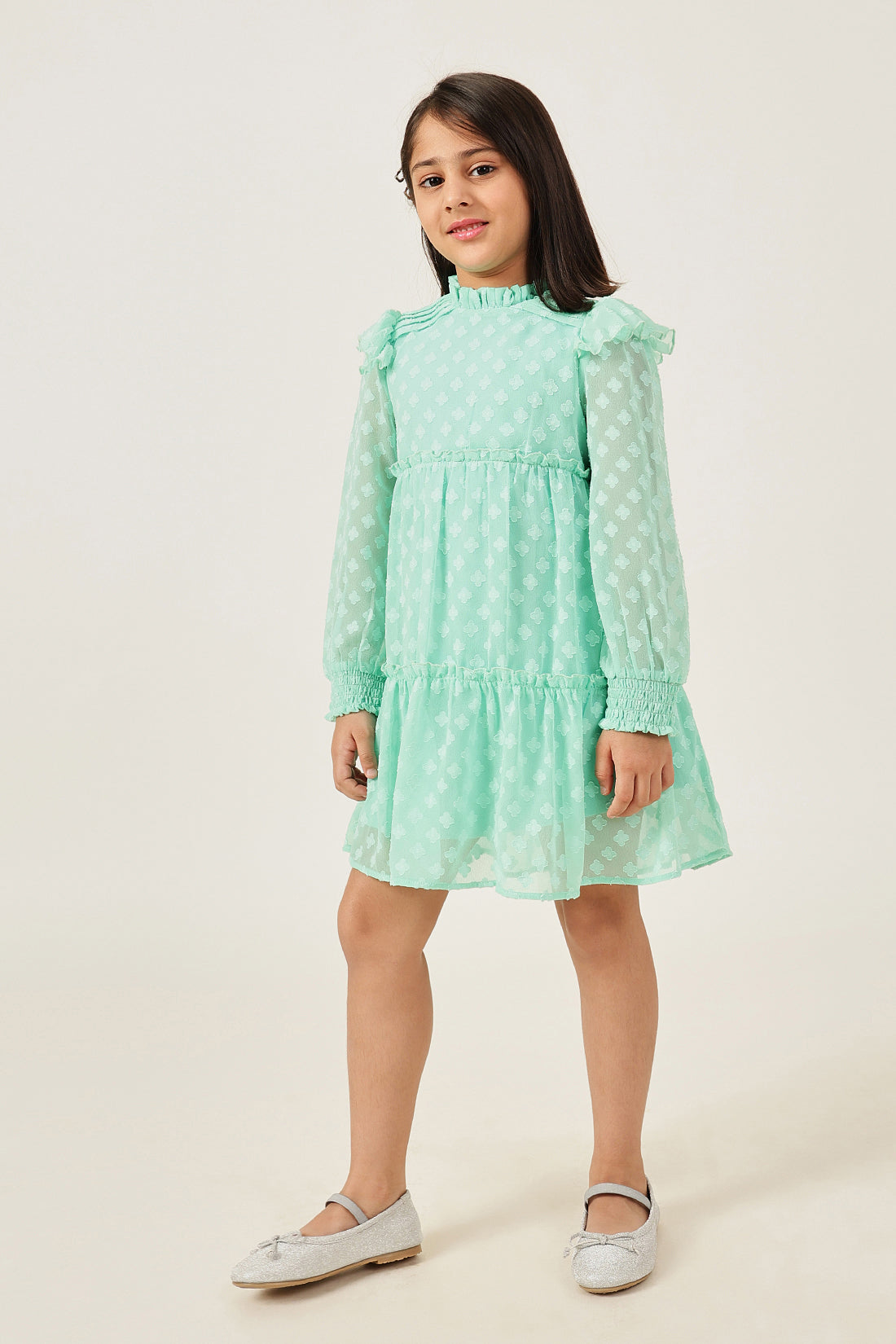 Girls Aqua Buta Dobby Woven Formal Dress