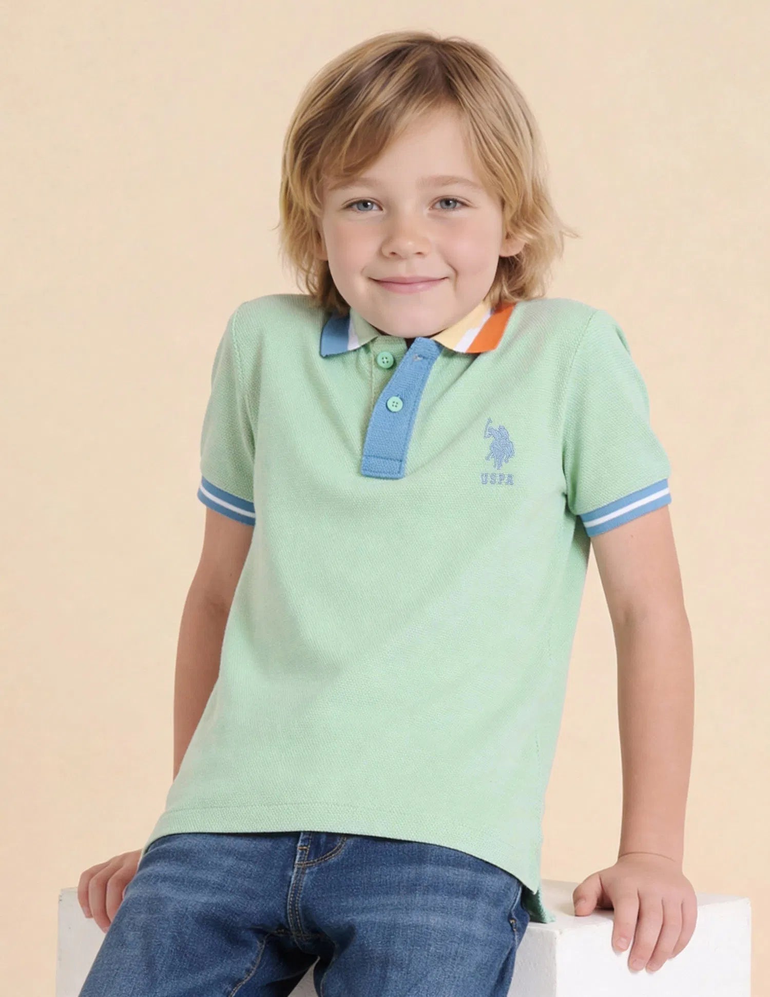 Boys Green Cotton Solid Regular Fit Polo Shirt